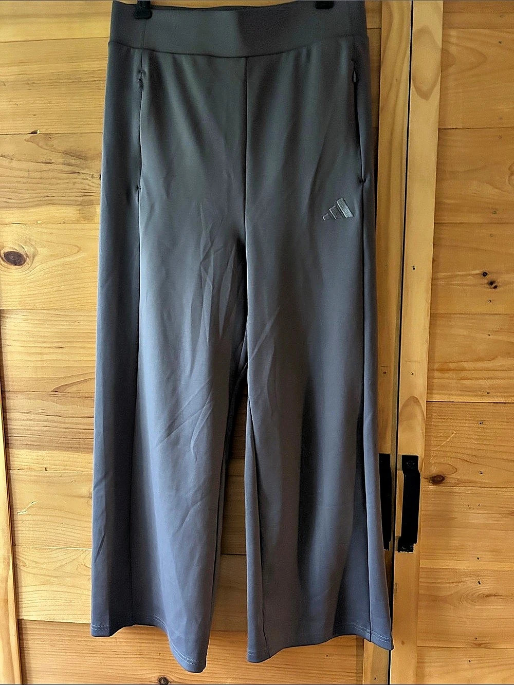 adidas Women's High Waist Wide Leg Track Pant with Pockets Gray Medium